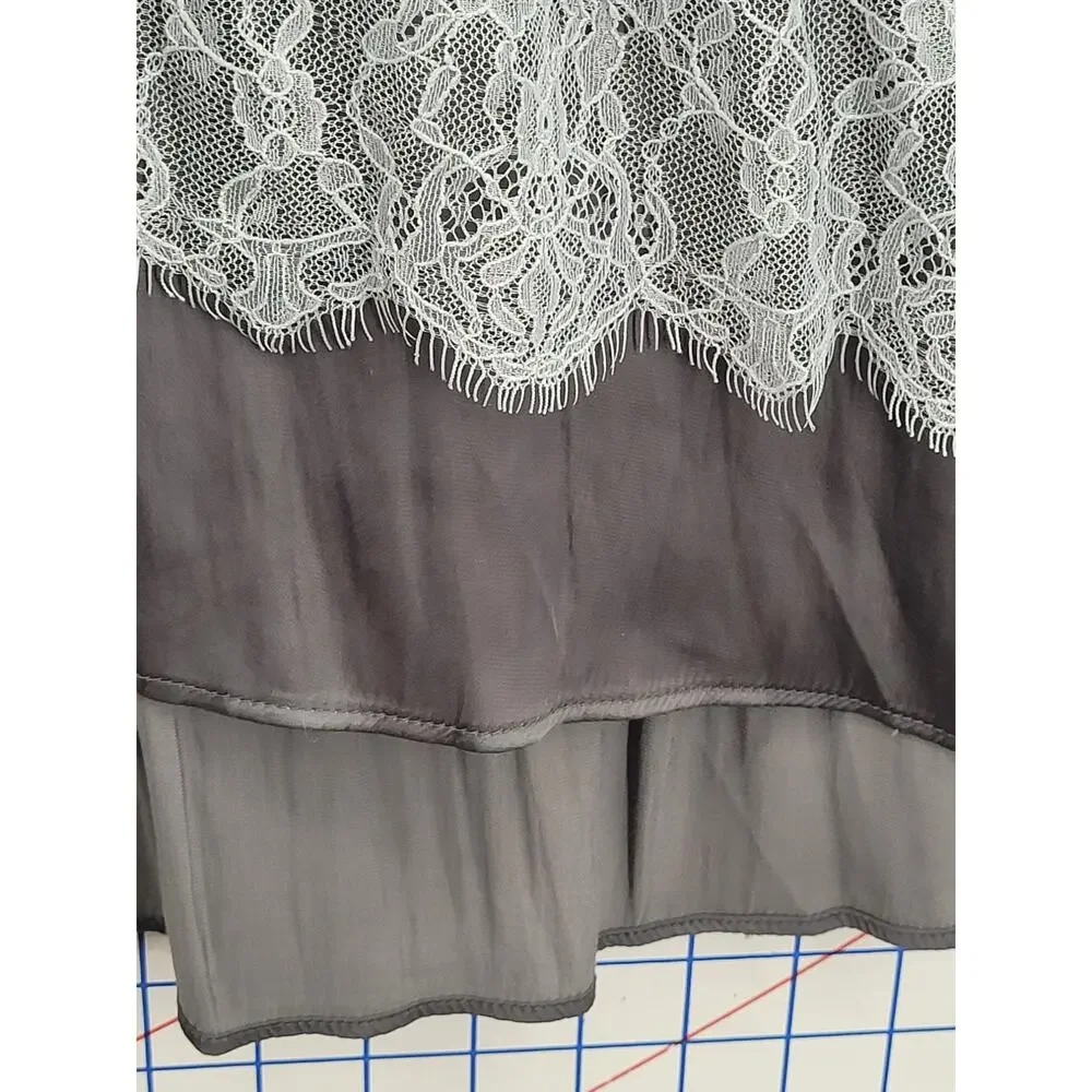 LOGO Lori Goldstein 3X Gray Knit Lace Hem Tunic Boho Layered Lagenlook Style